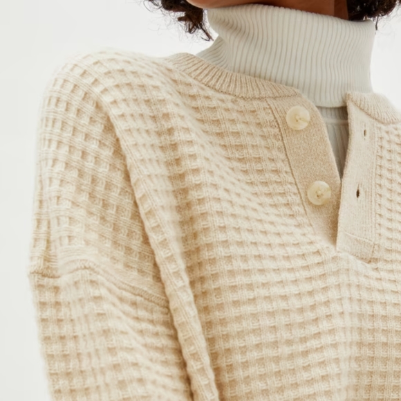 Everlane Belgian Waffle Recashmere Henley in Canvas XXS NWOT - Picture 2 of 14